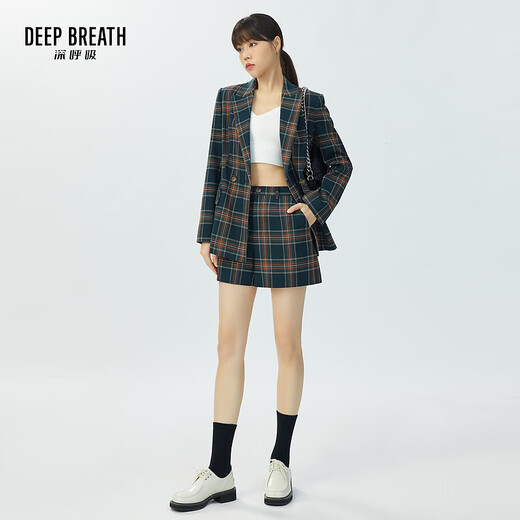 DEEP BREATH 20% off Women's Double Breasted Waist Vintage Plaid Suit Jacket A400670 Green Orange Plaid M (size 3)