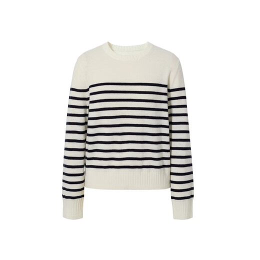 Eifini Jiang Xin endorses classic evergreen Eifini all-wool navy blue basic striped sweater 25 winter new style off-white S 80-105Jin Jin is equal to 0.5 kg