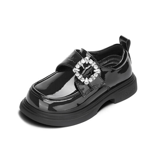 Saturday Children's Shoes Girls Small Leather Shoes Spring New Children's Fashion British Performance Shoes Obsidian Black 34