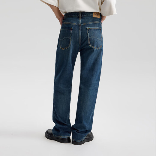 Lee25 new autumn and winter loose brushed dark blue men's wide-leg jeans, warm and trendy, dark blue 33