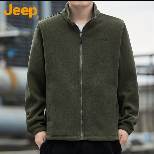 Jeep (JEEP) Jacket Men's Autumn and Winter Polar Fleece Thickened Executive Casual Work Clothes Dark Army Green XL