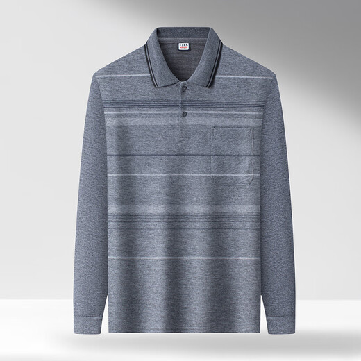 Dad's POLO shirt, middle-aged and elderly long-sleeved T-shirt, autumn loose casual lapel bottoming shirt, men's top new A816 Navy Blue Real Pocket XL (Height 150-185) (130-150Jin Jin is equal to 0.5 kg)