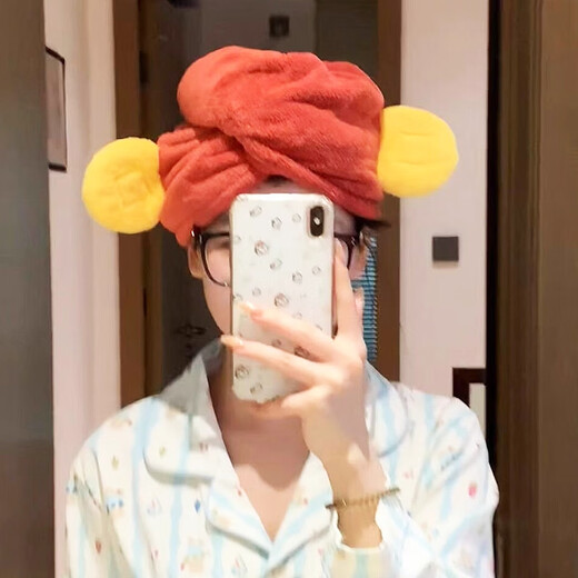 Le Xicong cute God of Wealth dry hair cap household super absorbent quick-drying hair towel hat thickened coral velvet shower cap Little God of Wealth dry hair cap
