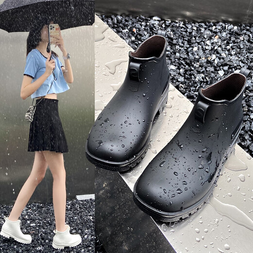 时尚短筒防水防滑雨鞋女低帮雨靴厨房工作洗车胶鞋夏季户外涉水鞋 2023黑色 单层 【标准码】 39 (245mm)
