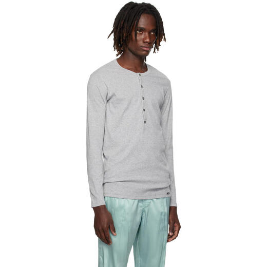 TOM FORD Light Luxury Men's Gray Cotton Henley Gray 20 | M