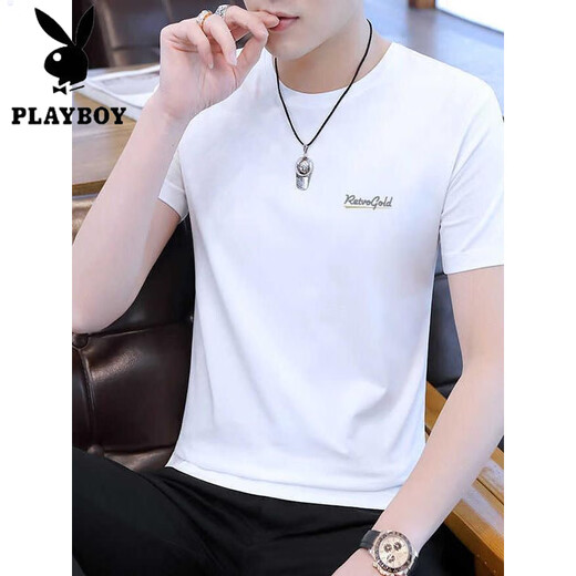 Camiseta de manga corta de seda de narración redonda de playboy