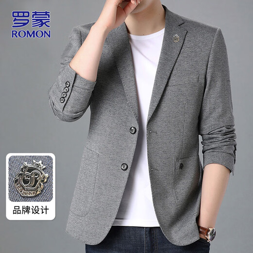 ROMON suit men's business slim jacket autumn and winter professional formal wedding dress suit gray L