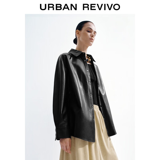 UR show same style 2026 spring new women's modern PU loose blouse shirt UWM250120 black S