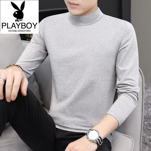 Playboy (PLAYBOY) Modal Half Turtle Collar Long Sleeve T-shirt Men's Spring and Autumn Thin Slim Fit Solid Color Bottoming Shirt Mid-Collar Autumn Clothing for Men Black/M Recommended 85-100Jin Jin is equal to 0.5 kg