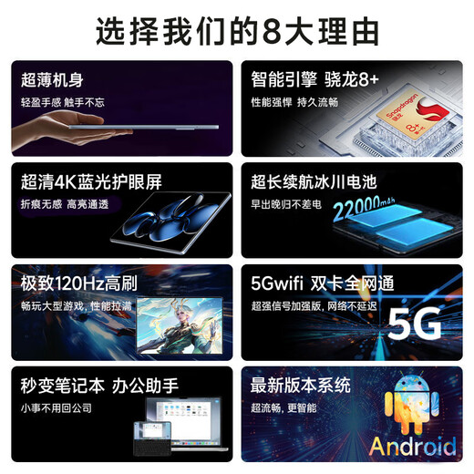 HUAKIN政府国家补贴15%平板电脑2025最新款全网通5G大屏幕4K超清网课学习游戏娱乐办公二合一 樱花粉 17pro 16G+512G 超长续航+豪华礼品