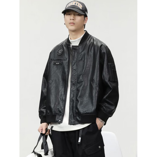 JEEP SPIRIT Jeep high-end jacket men's PU leather jacket men's spring American heavy loose retro casual leather jacket men's P04 brown jacket XL size suitable for 140-160Jin Jin equals 0.5 kg