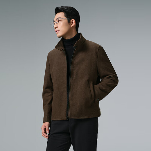 Lilan Harrington Woolen Coat Men's Winter Business Men's Woolen Jacket Sheep Wool Coat 2025 New Dark Brown (G5DYR8043Y) 3XL 185/100A