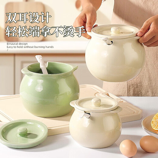 GPHF Japanese high temperature resistant ceramic lard jar food grade household refrigerator kitchen chili oil meat oil jar with lid matte 2000ML milk white free spoon