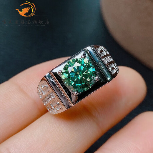Weimeitang 925 silver inlaid with green moissanite couple ring GRA certificate waist size 2 carats 2 carat green moissanite men's ring with adjustable opening