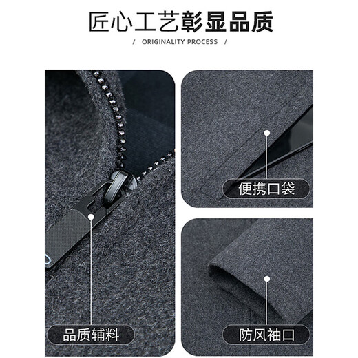 ROMON Wool Woolen Coat Jacket Men's Short Autumn and Winter Clothing Thickened Lapel Middle-aged Men's Woolen Jacket Gray XL 180/145-165Jin Jin equals 0.5 kg