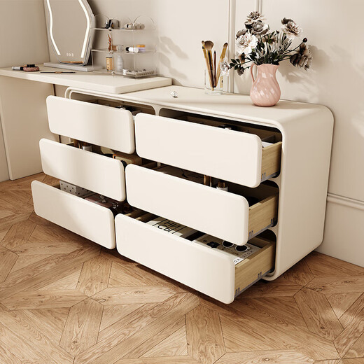 Sophia Cream Style Dressing Table Bedroom Dressing Table Cabinet One-piece Solid Wood Small Household Style Modern Simple Home Furnishings Stretch Dressing Table (White)-1.2m+Makeup Stool+Makeup Mirror