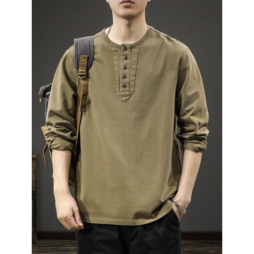 Romon pure cotton sweatshirt spring and autumn long-sleeved T-shirt 2025 new casual men's loose trendy brand Henry collar bottoming shirt 2315 charcoal gray S suitable weight 90-115Jin Jin equals 0.5 kg