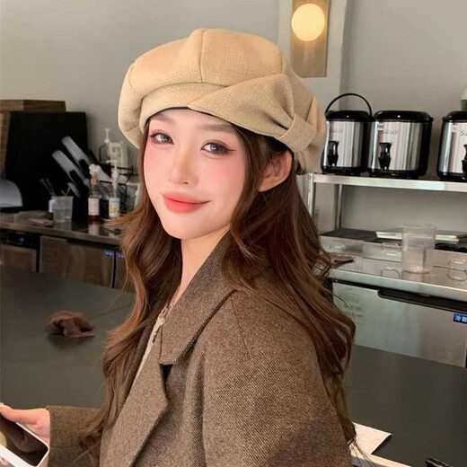 QUEEN TRIP autumn hat women's small fragrant bow high-end beret socialite daughter style fashionable face small octagonal hat gray
