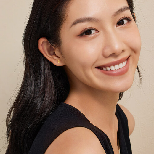 Lukfook Jewelry Gourd Gold Earrings Light Shadow Gold (Single) Pure Gold Crushed Ice Earrings Total Weight Approximately 0.28g