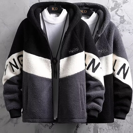 Lamb Plush Jacket Men's Autumn and Winter 2025 New Casual Trendy Student Velvet Jacket Men's Thickened Tops Gray XL Weight 120-135Jin Jin is equal to 0.5 kg