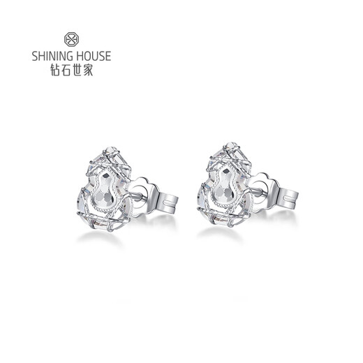 Diamond Family PT950 platinum earrings, gourd platinum earrings, platinum earrings, sparkling good luck gift for girlfriend, single, about 1g