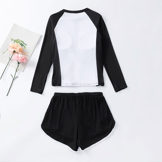 OIMG children's swimsuit girls new two-piece sun protection two-piece set for middle-aged and older students quick-drying dry sports flat black 028 165 S size 55-65Jin Jin equals 0.5 kg