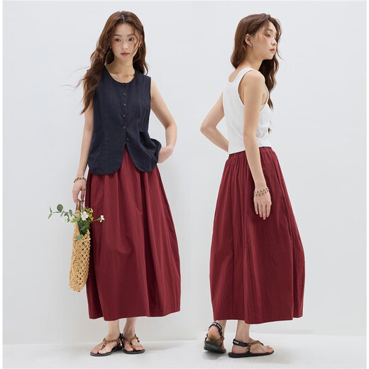 
Giordano designer cocoon skirt for women summer lantern skirt elastic red skirt 18465808