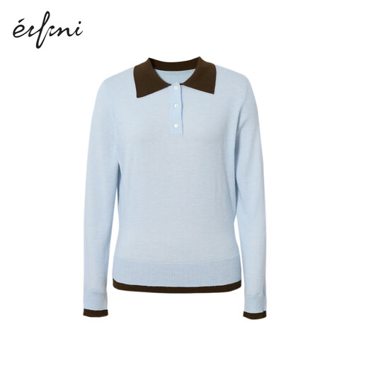 Eifli (eifini) Eifli contrast color POLO collar long sleeve pullover knit sweater fashionable top for women 2025 autumn new light blue S 80-105Jin [Jin equals 0.5 kg]