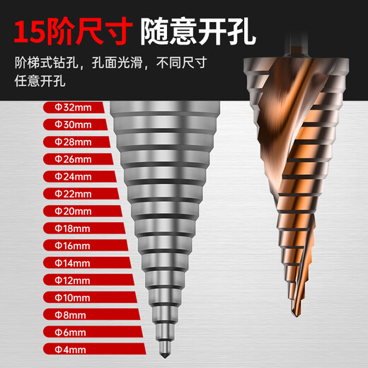 HUHAO hexagonal handle pagoda drill bit high hardness iron plate stainless steel special electric drill drilling step drill bit hole opening expander