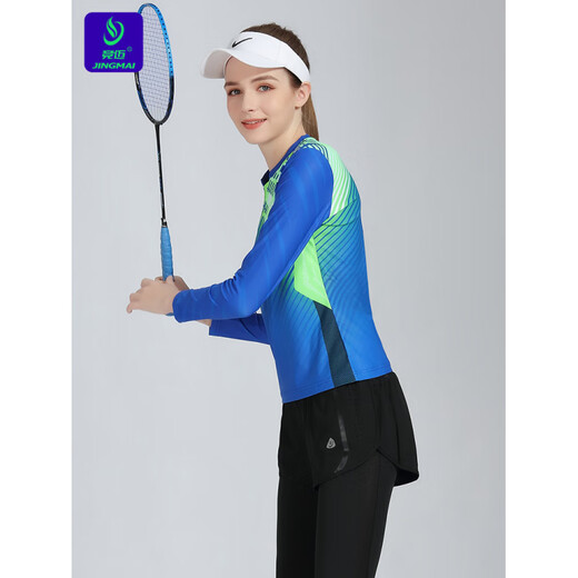 竞迈2025竞迈秋季新款长袖羽毛球服女套装团体运动服网球服透气速干款 女长裤13222光谱蓝+13658黑色 M