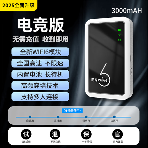 Fengyu inalámbrico portátil wi-fi6 sin tarjeta 2025 nuevo China Unicom y Telecom enrutador WiFi 4G portátil ilimitado Camión de acceso a Internet versión universal de deportes electrónicos a nivel nacional batería de duración súper larga - sin tarjeta + batería de 3000 mAh