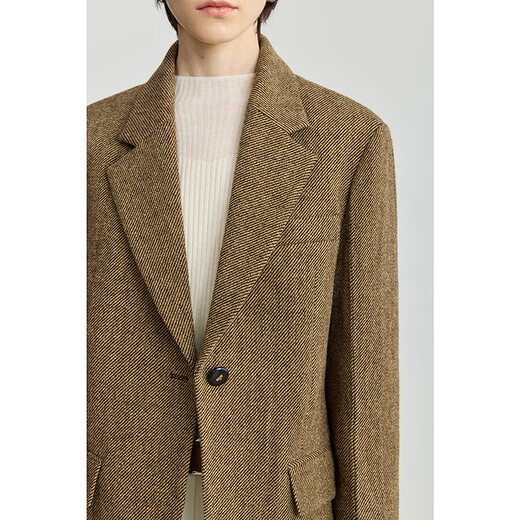 LILY 100% wool 2025 winter new style retro old money style thickened temperament commuter brown suit jacket for women 710 coffee L