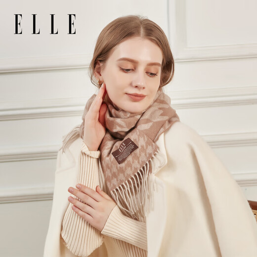 ELLE 100% sheep wool scarf for women winter warm gift box fashion houndstooth jacquard scarf shawl