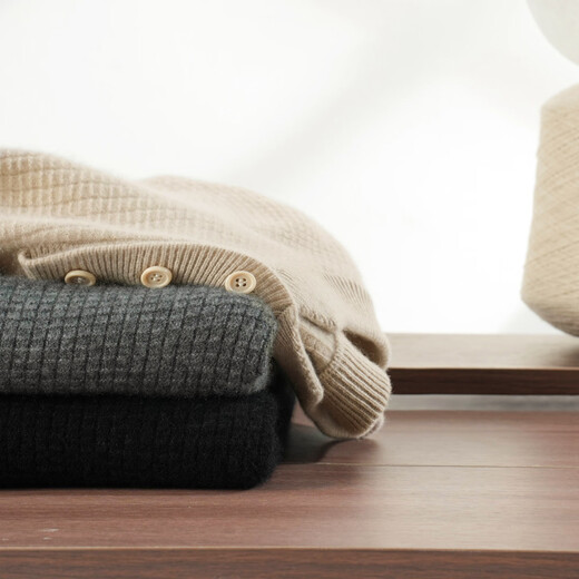 Pash 25 New Cashmere Sweater Men's Henley Collar 100 Cashmere Waffle Autumn and Winter Knitted Sweater PS-N024 Medium Gray L