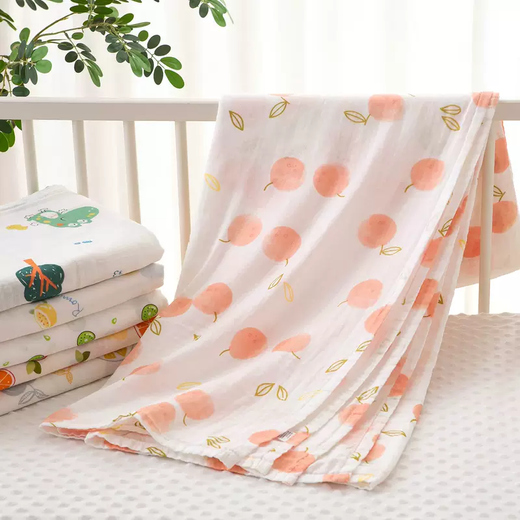 Yusenyi Towel Quilt Gauze Pure Cotton Summer Thin Air-conditioned Room Cotton Class A Children's All-Season Cover Blanket Toddler 2-layer Kiwi Fruit Class A Material 120cmX150cm5cm