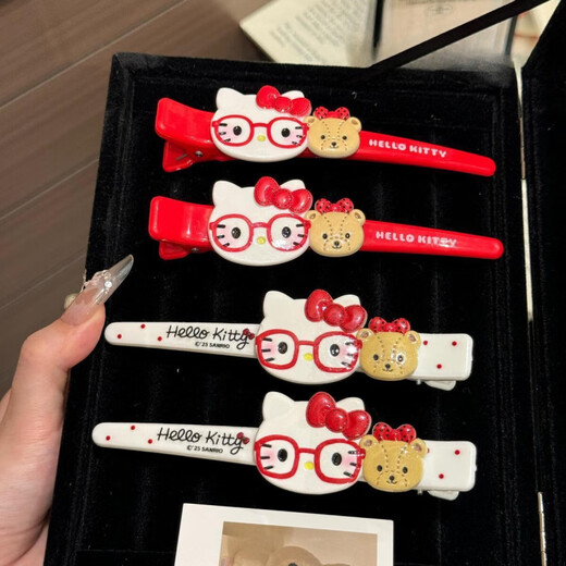 Songchuang Mengyu Japanese cute kitty cat hairpin large long duckbill clip bangs hairpin cartoon sweet girl side clip kitty hairpin red + white