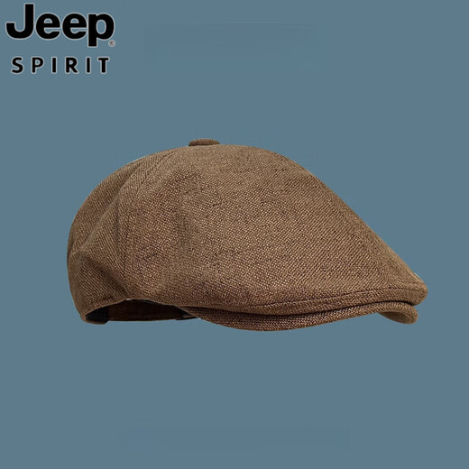 JEEP SPIRIT retro progressive hat women's big head beret square round face small cotton linen Japanese style literary reverse wearing cap for men retro brown one-size-fits-all adjustable