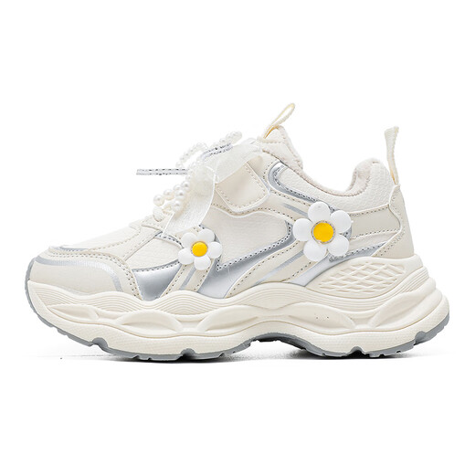 Babudou children's shoes girls winter fashion versatile dad shoes plus velvet warm children's sports shoes 106555102 beige 34