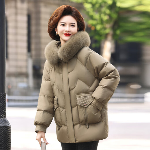 Yaya (YAYA) mother's winter style short down jacket to prevent cold and keep warm winter fox fur collar middle-aged and elderly versatile coat for women QC