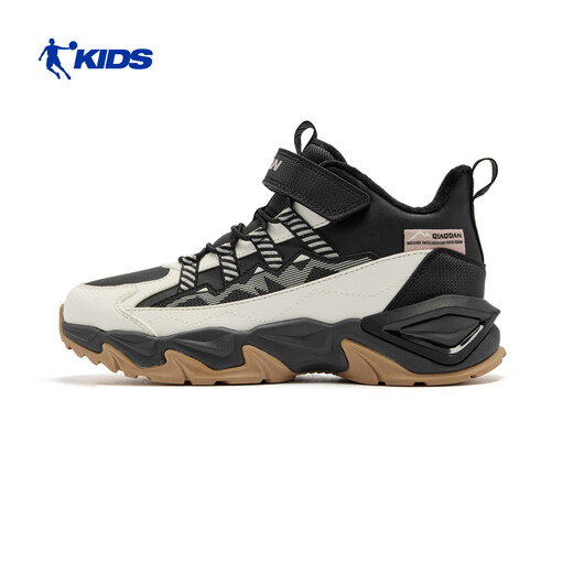 Jordan Boys' Velvet Cotton Shoes Children's Mid-top Outdoor Two-Cotton Shoes Children's Sports Shoes Black/Ivory White 35