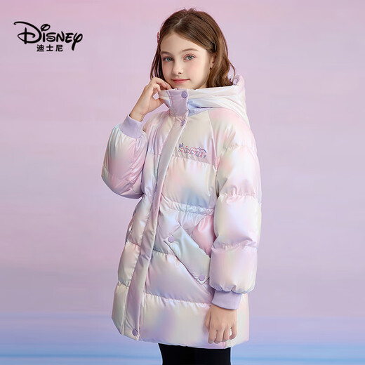 Disney's New National Standard Children's Down Jacket 2025 Winter New Hooded Colorful Mid-Length Style Top Clothes Children's Clothes Purple 90 White Duck Down One Size 130cm Filled Down Approximately 118g