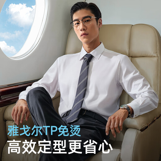 雅戈尔（YOUNGOR）长袖衬衫男士全棉200支面料免烫衬衫经典素色衬衫抗皱平整 浅蓝素色 41