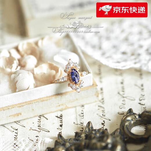 Fat Donglai's same tanzanite ring blue dress exquisite tanzanite marquise zircon retro 9 Hong Kong No. 8