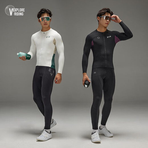 EVR Autumn and Winter Fleece Cycling Jersey Men's Long Sleeve Warm Locking Breathable Roaming-Black 3XL