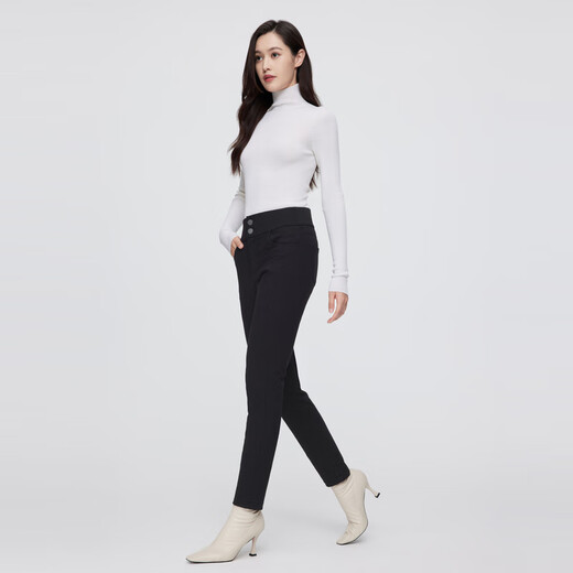 BOSIDENG down pants for women, simple elastic, slim, fashionable, warm and comfortable, outer trousers, pencil pants, black 8056 L 170/68A