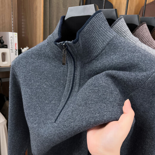 Old man's head (LRT) half turtleneck zipper pure woolen sweater for men in winter thickened warm casual jacquard red sweater sweater for dad AE-1996 fashion gray XL recommended 140-160Jin Jin equals 0.5 kg