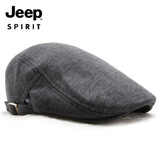 JEEP Autumn and Winter Hat Men's Cotton Peaked Hat Korean Version Light Board Solid Color Painter's Beret Women's Black One Size Adjustable