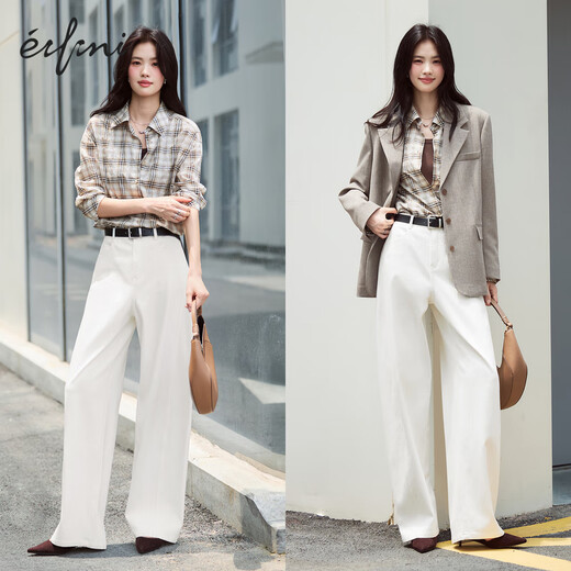 Eifli (eifini) [Jiang Xin Airport Shirt] Eifli plaid texture loose shirt for women 2025 autumn new small top light brown S 80-105Jin [Jin equals 0.5 kg]