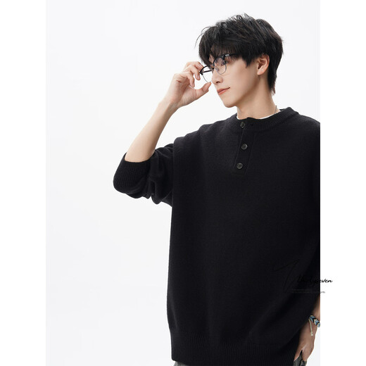 V37 American retro Henry collar sweater for men in autumn trendy brand cleanfit loose casual sweater jacket trendy light gray M