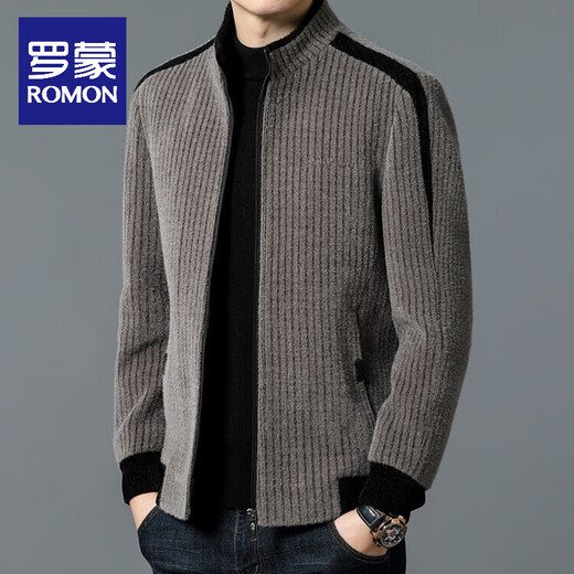 ROMON Woolen Jacket Men's New Autumn and Winter Casual Thick Middle-aged Dad Jacket Men's Warm and Cold-proof Jacket Men's Gray Velvet Thickened XL 135-150Jin Jin is equal to 0.5 kg